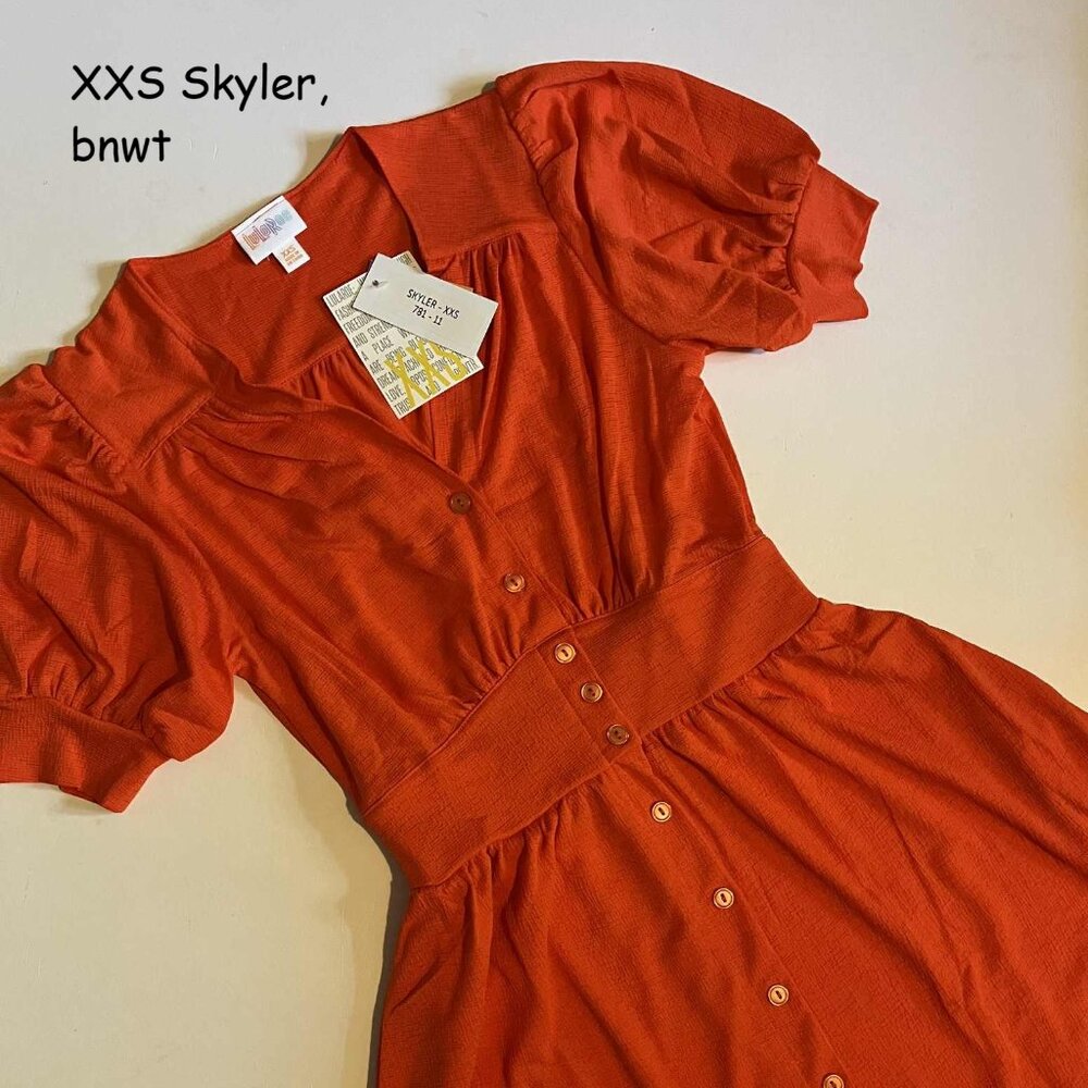 XXS Lularoe Skyler midi button front dress, cherry tomato red
